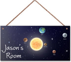 Personalized Outer Space Sign Spacesolar System Themed Decor For Kids Room Nursery Door Art Décor For Little Man Cave,Custom Name Sun Earth Planet Wall Decor Decorative Plate for Boys Bedroom