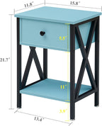 VECELO Nightstands Set of 2, Modern Bedside End Tables, Night Stands with Drawer and Storage Shelf for Living Room Bedroom, Industrial Metal Frame