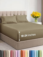 Extra Deep Twin XL Sheet Set - 4 Piece Breathable & Cooling Sheets - Hotel Luxury Bed Sheets Set - Easy & Secure Fit - Soft, Wrinkle Free & Comfy Sheets Set - Khaki Sheet Set with Extra Deep Pockets