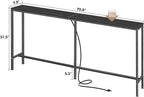 SUPERJARE 70 Inch Console Table with Outlet, Sofa Table with Charging Station, Narrow Entryway Table, Skinny Hallway Table, Behind Couch Table, for Living Room, Black