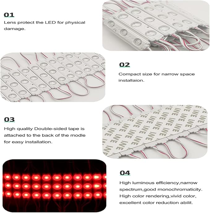 LED Module, 100pcs 49.8 Ft 5730 SMD 150LM Per LED Module IP65 Waterproof Decorative Light for Advertising Signs with Tape Adhesive Backside (Red Light)