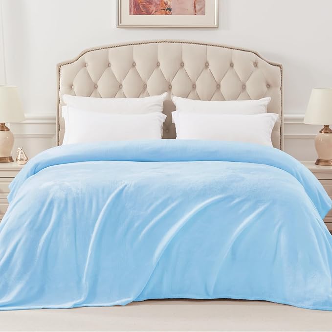Exclusivo Mezcla Fleece Blanket Twin Size for Bed, Super Soft and Warm, All Season Use, Cozy, Plush, Lightweight, 60x80 Inches Ice Blue