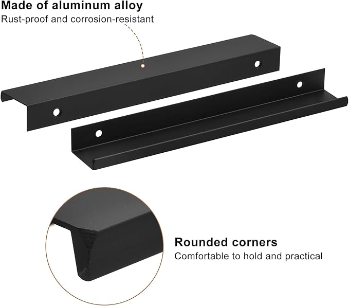 uxcell Cabinet Finger Edge Pull, 5pcs 200mm / 7.87" Aluminum Alloy Back Mount Hidden Cabinet Pulls Concealed Handle for Home Kitchen Drawer Cabinet, Black