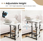 Hadulcet Adjustable C Table with Charging Station, Tiltable Desk C Shaped End Table for Couch, Over Bed Table with Wheels Adjustable Height, Hospital Table Laptop Stand Drawing Desk, Marble White