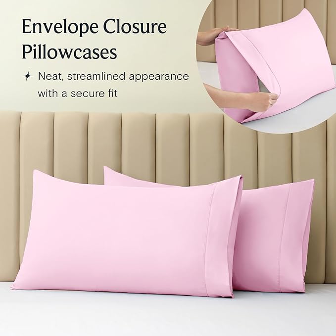 LuxClub 3 PC Sheet Set Bed Sheets Deep Pockets 16" Eco Friendly Wrinkle Free Cooling Machine Washable Hotel Bedding Silky Soft - Powder Pink Twin XL