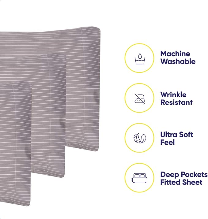 King Size Bed Sheets - 6 Piece 1500 Supreme Collection Fine Brushed Microfiber Deep Pocket King Sheet Set Bedding - 2 Extra Pillow Cases, Great Value, King, Pinstripe Gray
