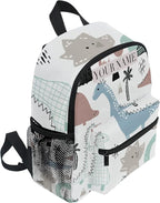 OREZI Custom Mame/Text Preschool Backpack with Chest Strap,Personalized Dino Scandinavian Style Mini Toddler Backpack Daycare Toy Bag for Boys Girls,10 x 4x 12 Inches
