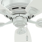 Hunter 48 inch Outdoor or Indoor Ceiling Fan No Light - Low Profile Mount, White Ceiling Fan without Light, For Patio, Porch, Garage, or Living Room, 5 Blades, Pull Chain - Sea Wind 53119, White