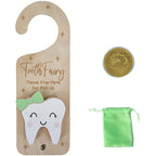Tooth Fairy Door Hanger, Wooden Tooth Fairy Money Holder with Tooth Coins for Lost Tooth Kids Gifts (Green)