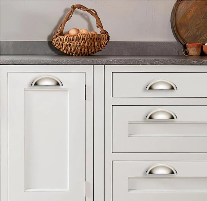 khtumeware 10 Pack 4" Drawer Pulls Polished Nickel Cabinet Cup Pulls Kitchen Hardware Cabinet Handles Drawer Handles Knobs 4 inch Hole Center