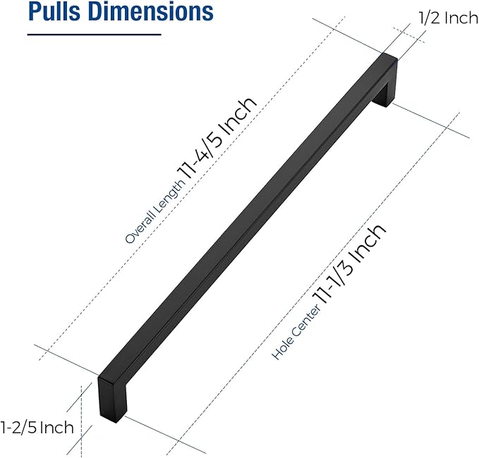 JOY DECOR 30 Pack Cabinet Handles, Black Cabinet Pulls, 11-1/3 Inch Kitchen Closet Handles Square Drawer Pulls Stainless Steel Drawer Hardware, 288mm Hole Centers