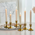 Gold Taper Candle Holder, Brass Candlestick Holders, Vintage Metal for Table Centerpieces Wedding Christmas Decor (Gold, 6 Pcs)