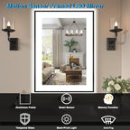 24 x 36 Inch LED Bathroom Mirror with Black Frame, Lighted Bathroom Mirrors for Vanity with Super Bright Front Light + Backlit, Anti-Fog, 3 Colors Stepless Dimmable Motion Sensor Smart Restroom Mirror