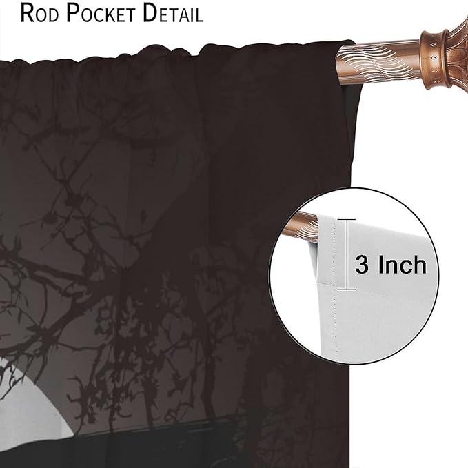 Cool Raven Print Curtains for Bedroom - Vintage Nordic Viking Theme Dead Tree Crow Full Moon Window Drapes,Energy Saving Thermal Insulated Rod Pocket Bedroom Blackout Curtains 2 Panels 54L x 21W