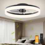 VOLISUN Low Profile Ceiling Fans with Lights and Remote, 23.6in Flush Mount Ceiling Fans with Light, 3000K-6500K Dimmable Fandelier LED Fan Light, Bladeless Ceiling Fan with Lights for Bedroom(Black)