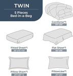 HEVUMYI Twin Comforter Set - 5-Piece All Season Bed in a Bag Twin, Ultra Soft Bedding Set with Comforter, Flat Sheet, Fitted Sheet, Pillowcases, Pillow Shams, Greyish Blue