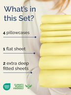 Extra Deep Split King Sheet Set - 7 Piece Breathable and Cooling Sheets - Hotel Luxury Bed Sheets Set - Easy Fit - Soft, Wrinkle Free and Comfy Sheets Set - Yellow Sheet Set with Extra Deep Pockets