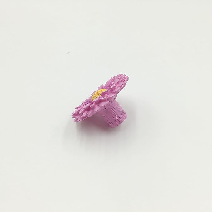 Daisy Vintage Resin Hand Painted Drawer Pulls Cabinet Knobs Handles Country Kitchen Home Decoration Purple (Pack of 6)