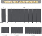 Room Divider, 8 Panel Folding Privacy Screens with Wider Support Feet, 6 Ft Portable Room Partition for Room Separator, 176" W X 71" H, Grey