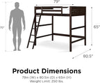 DHP Denver Full Size Loft Bed, Espresso Finish, Sturdy Wood Construction, Space-Saving Design, Kids Loft Bed