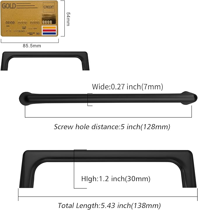 Amerdeco 10 Pack Matte Black Cabinet Pulls 5 Inch(128MM) Hole Centers Kitchen Cabinet Handles Hardware Kitchen Handles for Cabinets Cupboard Handles Drawer Pulls ZH0041