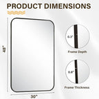 HARRITPURE Rectangular Bathroom Mirror 48''x30'' Black Bathroom Wall Mirror Aluminum Frame Wall-Mounted Mirrors for Entryway Bedroom Living Room