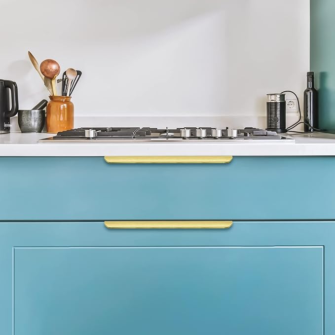 Ravinte Hardware 12 Pack Gold Cabinet Handles, 11.8 Inch (300mm) Finger Edge Pulls, 8.8 Inch Hole Center, Finger Pulls for Cabinets