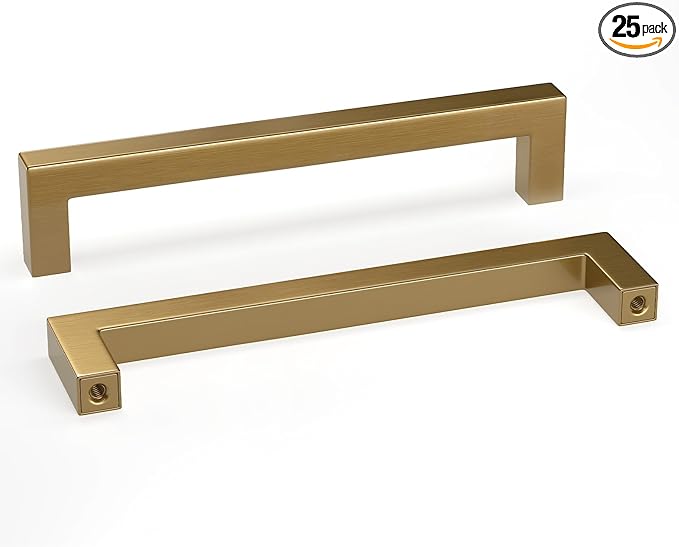 goldenwarm 25 Pack Champagne Bronze Cabinet Pulls Gold Cabinet Handles 6-1/4in Champagne Drawer Pulls Brushed Bronze Drawer Handles T Bar Square Kitchen Dresser Hardware for Dresser Bedroom