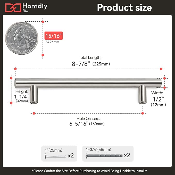 homdiy (200 Pack Drawer Pulls Brushed Nickel Cabinet Pulls HD201SN Cabinet Hardware Euro Style Drawer Handles 6-1/4in Hole Centers Kitchen Cabinet Handles Cupboard Handles