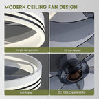 Ceiling Fans with Lights, Flush Mount Ceiling Fan with Lights and Remote, 6 Wind Speeds Smart Low Profile Ceiling Fan for Bedroom, Dining Room and Kitchen 20" (White)