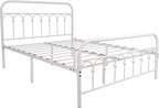 YALAXON Vintage Sturdy Full Size Metal Bed Frame with Headboard and Footboard Basic Bed Frame No Box Spring Needed (Full,White)