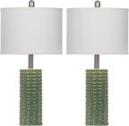 24.5" Green Ceramic Table Lamps Set of 2, Farmhouse Table Lamps for Living Room, Modern Lamps for Bedroom Night Stands, Traditional Nightstand Desk Lamps(LED Bulbs Included)