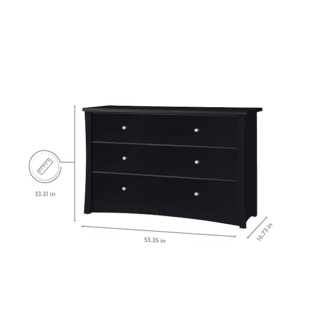 Storkcraft Crescent 6-Drawer Dresser (Black) – GREENGUARD Gold Certified, Black Dresser for Bedroom, Kids & Nursery Storage Chest, Safety Interlocking Drawers, Pre-Installed Tracks, Kids Chest