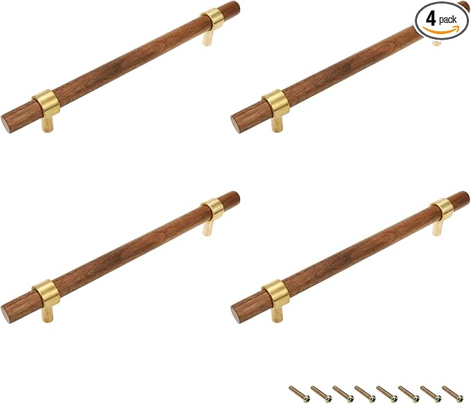 Drawer 8.66"/220mm Pulls Brass Walnut Kitchen Wardrobe Cabinet Hardware Pull Handle Adjustable Hole Distance with Screw, 4Pcs