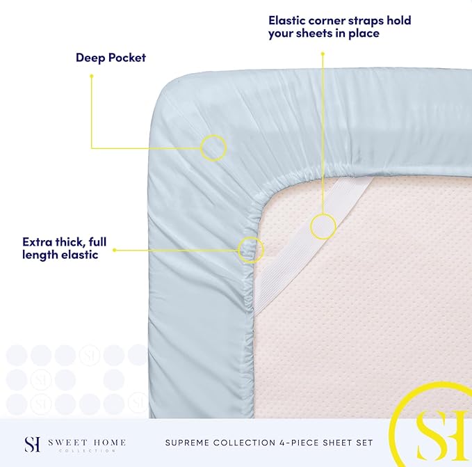 Twin XL Sheets - Breathable Luxury Sheets with Full Elastic & Secure Corner Straps Built In - 1800 Supreme Collection Extra Soft Deep Pocket Bedding Set, Sheet Set, Twin XL, Light Blue