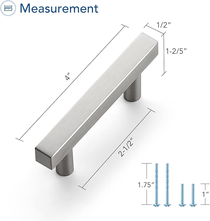 Ravinte Brushed Nickel Cabinet Handles 10 Pack 2-1/2 inch Satin Nickel Square Cabinet Pulls Silver Hardware for Kitchen Cabinets 4 inch Overall Length Stainless Steel Drawer Pulls