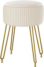 IBUYKE Velvet Storage Footrest Stool Ottoman, Makeup Vanity Stool Side Table with Golden Steel Legs Removable Cover, Coffee Table Top Cover, Creamy-White LG-20M