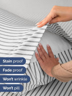 Extra Deep Twin XL Sheet Set - 4 Piece Breathable and Cooling Sheets - Hotel Luxury Bed Sheets Set - Easy Fit - Soft, Wrinkle Free and Comfy Sheets Set - Grey Striped Sheet Set with Extra Deep Pockets