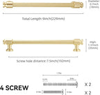 10 Pack 7-1/2 inch(192mm) Brushed Brass Kitchen Cabinet Handles Knurled Cabinet Pulls Gold Drawer Pulls Kitchen Cabinet Hardware