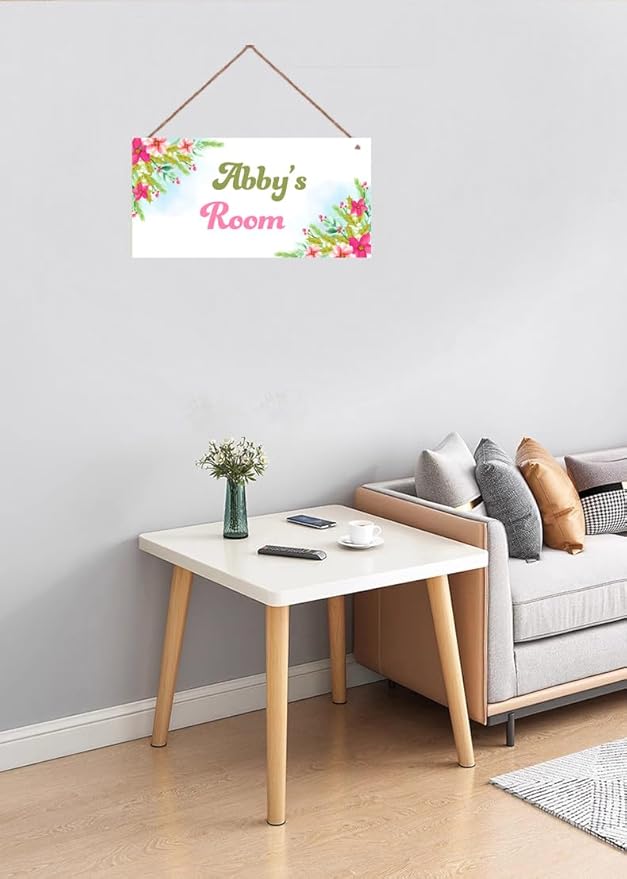 Personalized Flowers Room Door Sign For Girls Bedroom Kids Room Nursery Wall Art Decor Custom Name Art Plate Wooden Plaque For Living Room
