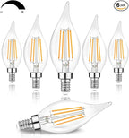 TOBUSA Dimmable E12 Candelabra LED Bulbs 60 Watt Incandescent Equivalent, 2700K Warm White, Clear LED Chandelier Light Bulbs 6W, 600lm, CA11 Vintage Ceiling Fan Light Bulbs with Flame Tip, 6-Pack
