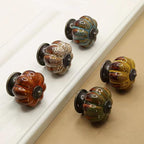 10 Pack Vintage Ceramic Pumpkin Cabinet Knobs, Kitchen Cabinet Drawers Dresser Cupboard Pull Handles Door Pulls with 5 Kinds of Screws (Leopard Print -Yellow)