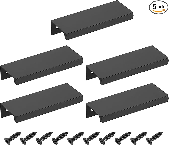 uxcell Cabinet Finger Edge Pull, 5pcs 80mm / 3.15" Aluminum Alloy Back Mount Hidden Cabinet Pulls Concealed Handle for Home Kitchen Drawer Cabinet, Black