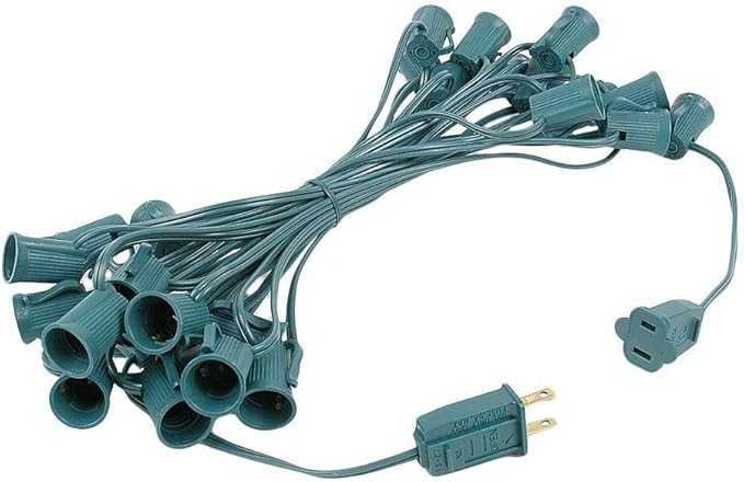 25 Foot C9 Yellow Ceramic Outdoor Christmas String Light Set - Opaque Bulbs - Roofline Light String - Green Wire