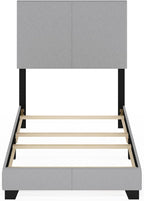 Furinno Pessac Fabric Upholstered Bed Frame with Wooden Slat Support, Twin, Glacier