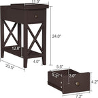 ChooChoo End Table Set of 2, Flip Top Narrow End Table with Drawer, Accent Small Side Table Nightstand for Living Room, Bedroom, and Small Spaces, Espresso