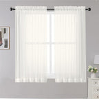 OWENIE Sheer Curtains Ivory, 45" Long Light Filtering Tiers for Kitchen, Bedroom, Short Panels Rod Pocket 2 Panels, Cafe Curtains Small Window, 42" W x 45" L