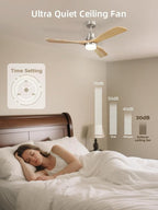 Sofucor 52 Inch Smart Ceiling Fans with Lights and Alexa/Google Assistant/APP/Remote Control-Modern Outdoor 3 Solid Wood Blades Ceiling Fan for Bedroom Living Room Patio, Sandy Nickel&Natural Wood