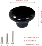 HUAMULAN 15PCS Black Glossy Ceramic Knobs Round Cabinet Dresser Pulls Door Handles Cupboard Wardrobe Drawer, Dia. 1.5 inch 38mm