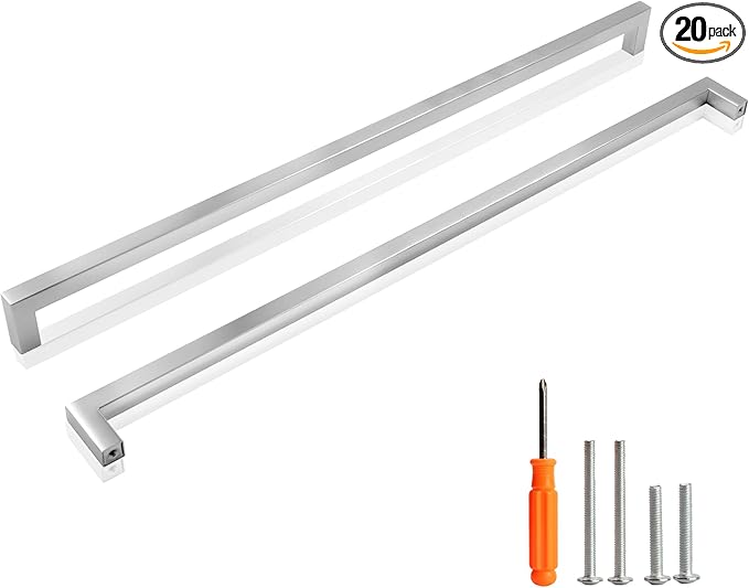 Cabinet Pulls Brushed Nickel Cabinet Handles Square Drawer Pulls, 20 Pack 18 Inch Stainless Steel Kitchen Door Cupboard Cabinet Handles, Cabinet Hardware Drawer Handles, 458mm Hole Centers